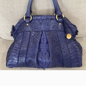 Brahmin Blue Shoulder Bag with Textured Leather and Gold Hardware